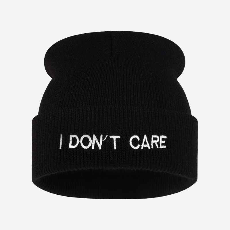 I DON'T CARE Text Knit Cuffed  - Beanie Cuffed Knit recension och pris