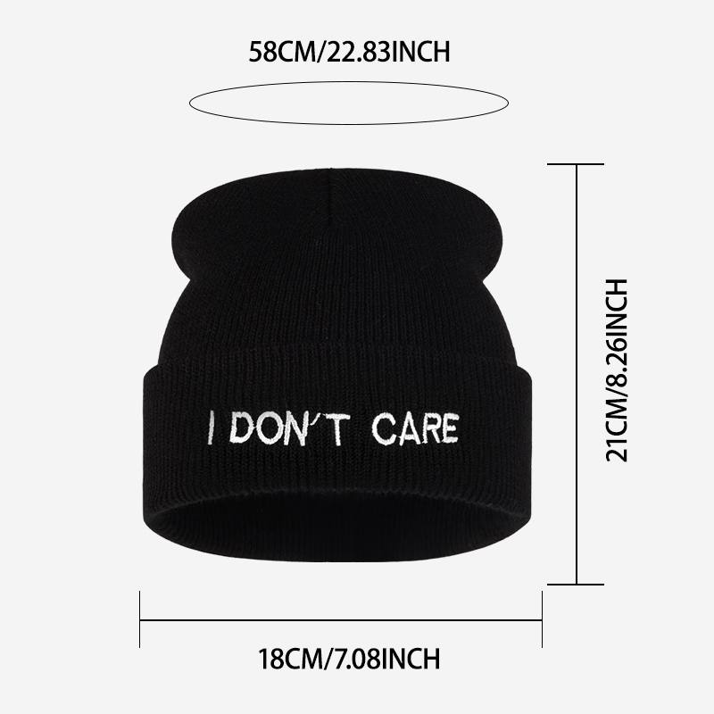 I DON'T CARE Text Knit Cuffed  - Beanie Cuffed Knit recension och pris