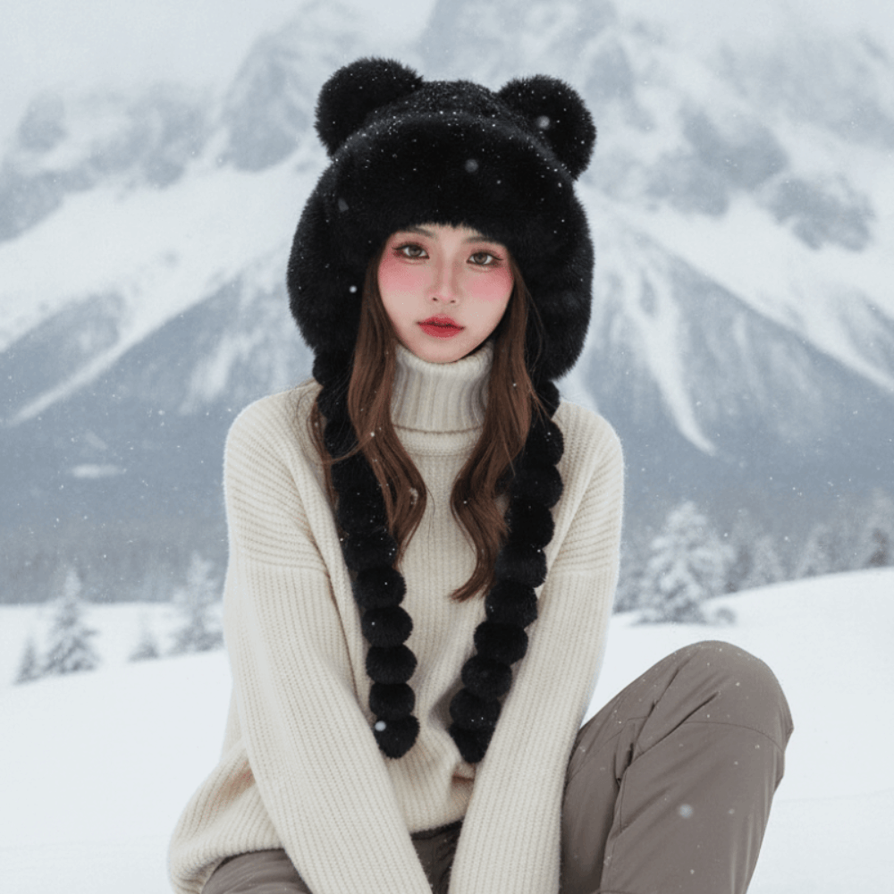 Fleece Lined Pompom Braids Hat - Winter Trapper Hat recension och pris